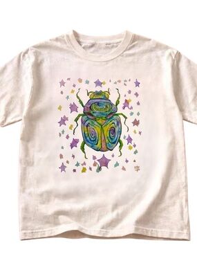 Off-White T-Shirt with Colorful Beetle Graphic